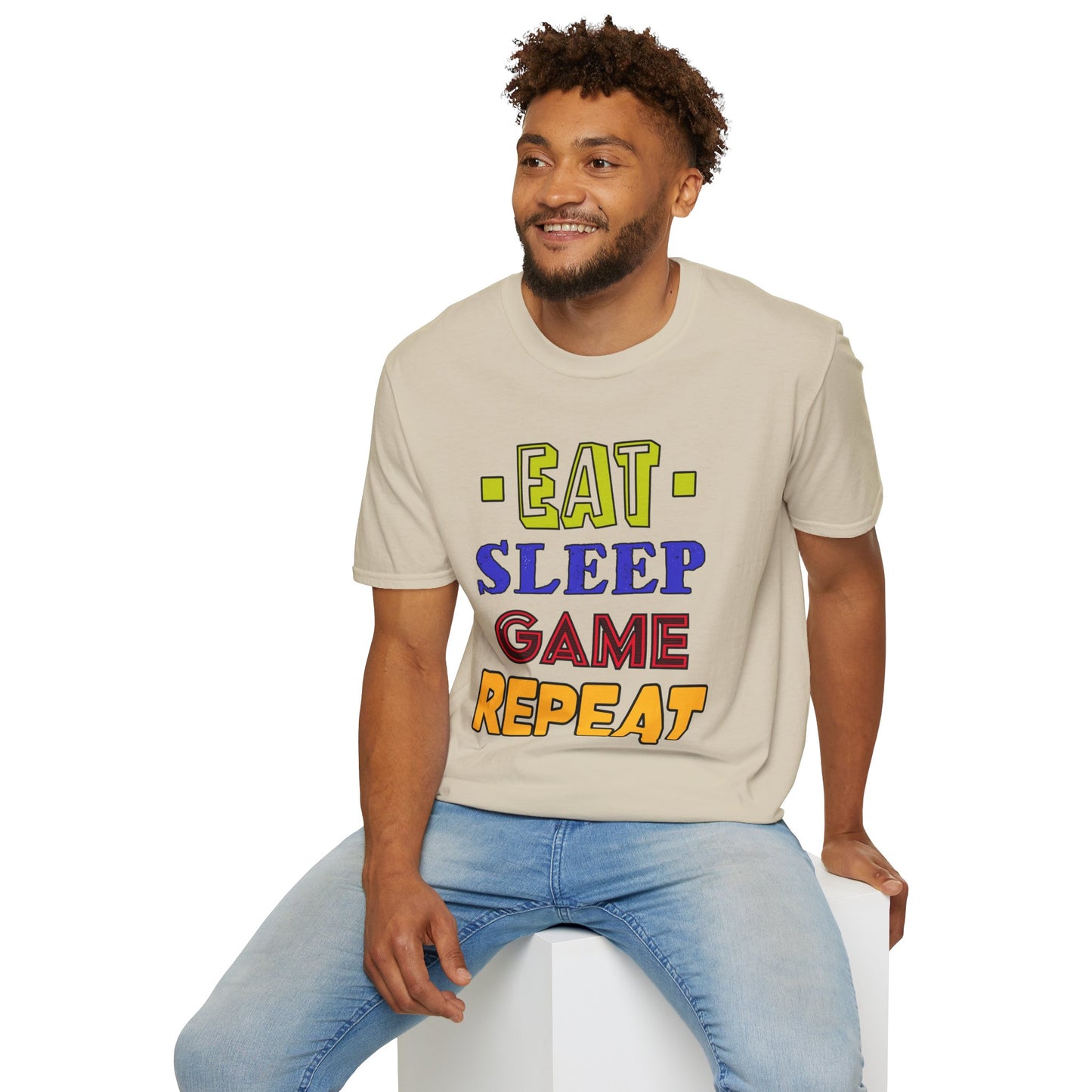 Eat Sleep Game Repeat- Men's Softstyle T-Shirt