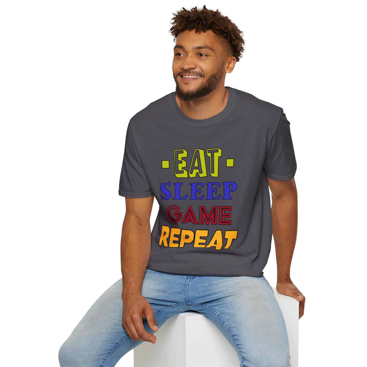 Eat Sleep Game Repeat- Men's Softstyle T-Shirt