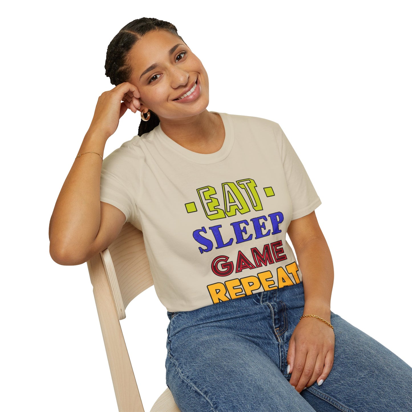 Eat Sleep Game Repeat- Women's Softstyle T-Shirt