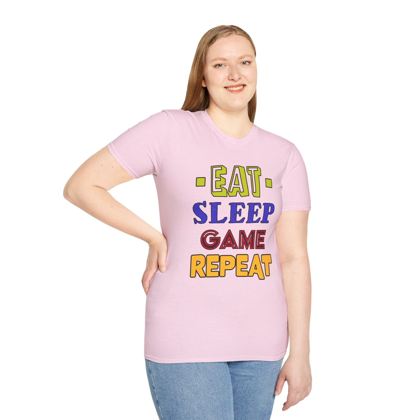 Eat Sleep Game Repeat- Women's Softstyle T-Shirt