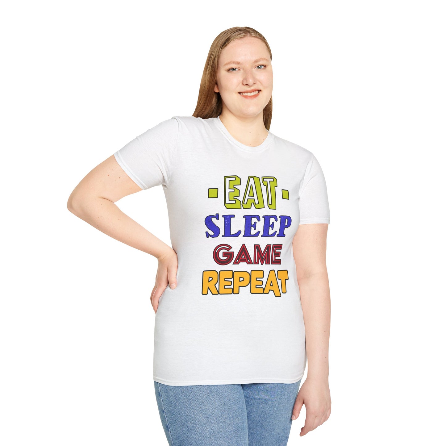 Eat Sleep Game Repeat- Women's Softstyle T-Shirt