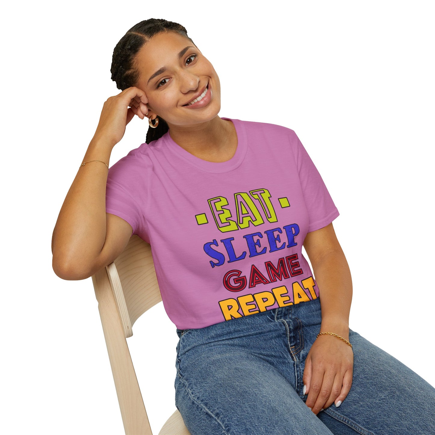 Eat Sleep Game Repeat- Women's Softstyle T-Shirt