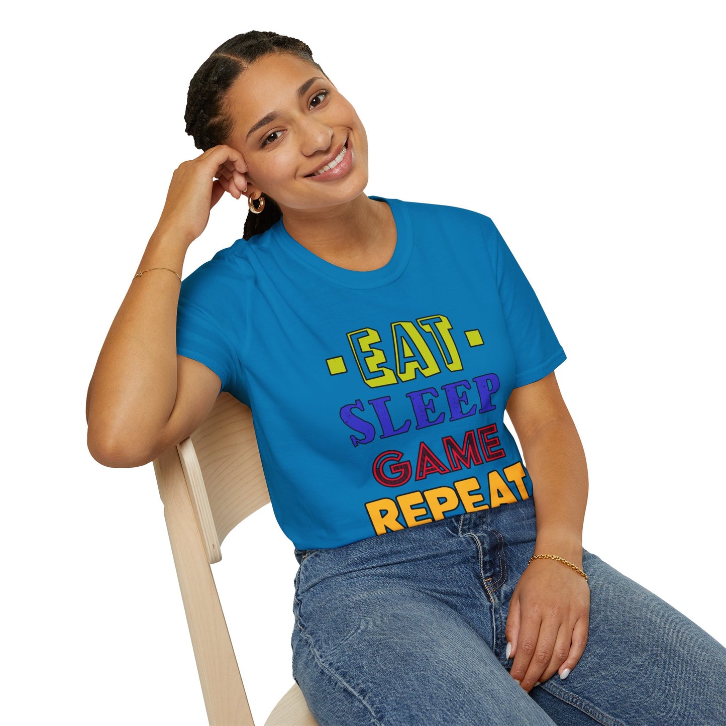 Eat Sleep Game Repeat- Women's Softstyle T-Shirt