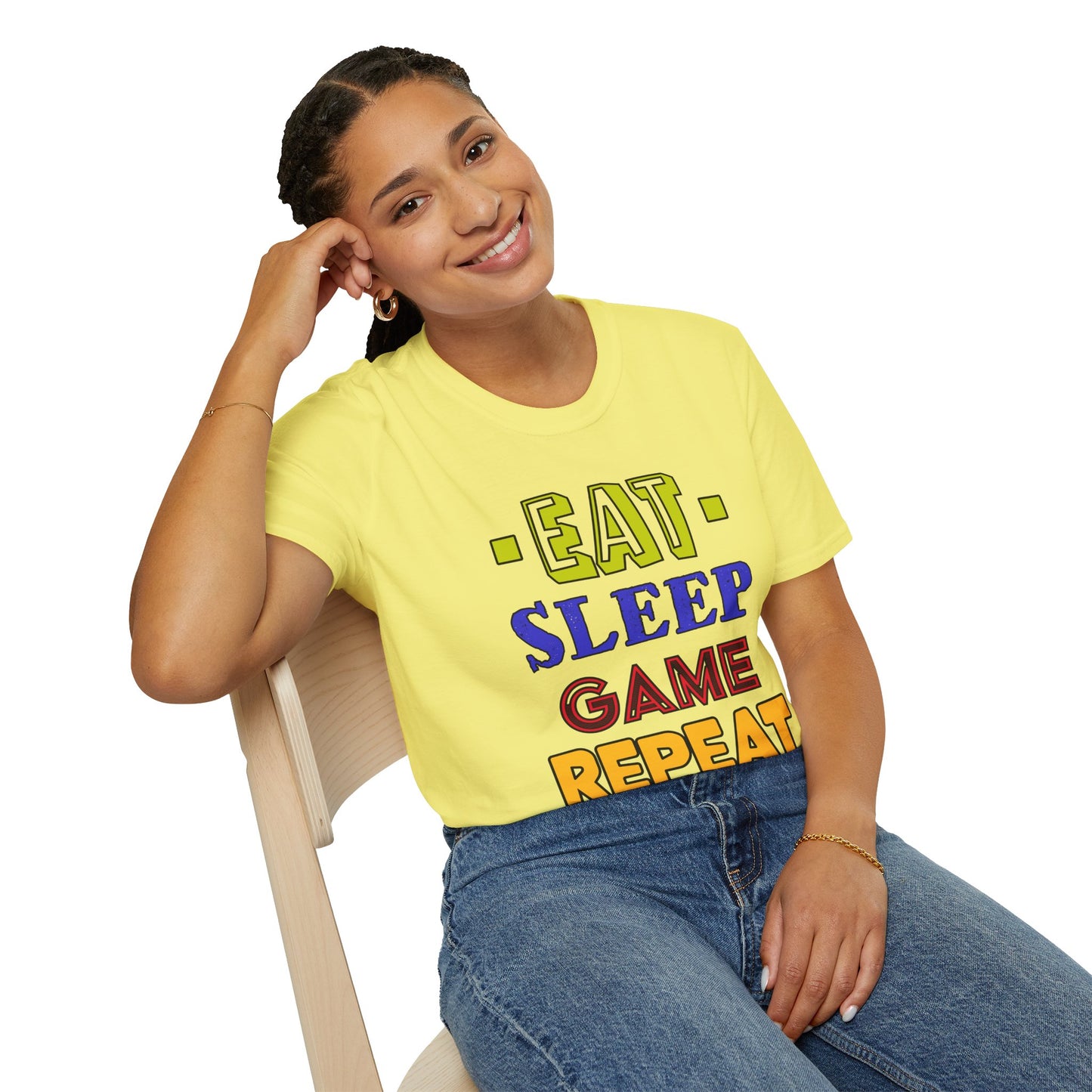 Eat Sleep Game Repeat- Women's Softstyle T-Shirt