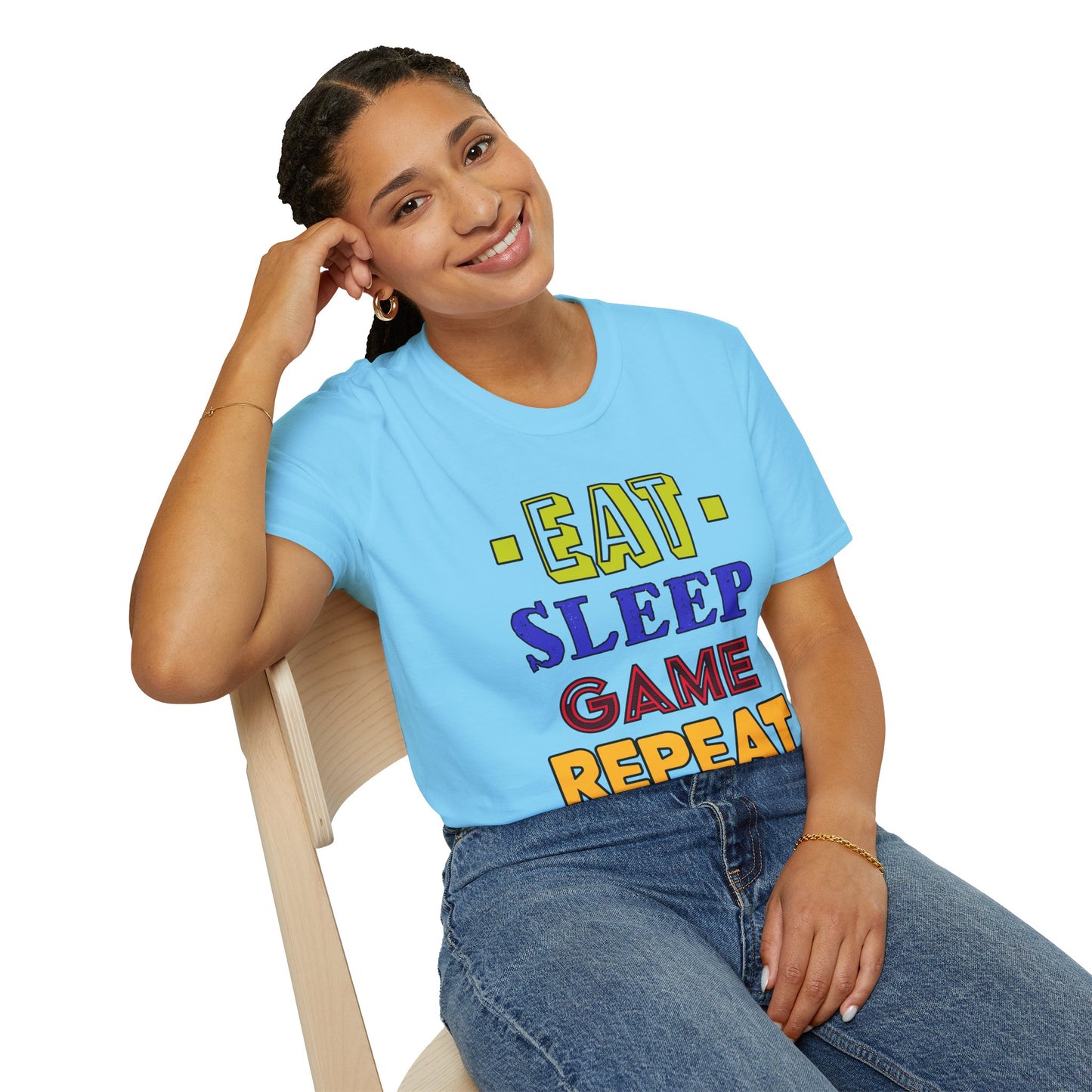 Eat Sleep Game Repeat- Women's Softstyle T-Shirt