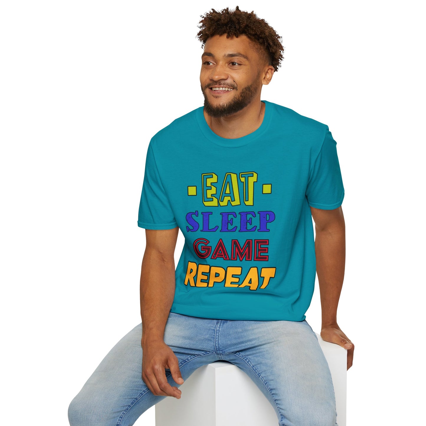 Eat Sleep Game Repeat- Men's Softstyle T-Shirt