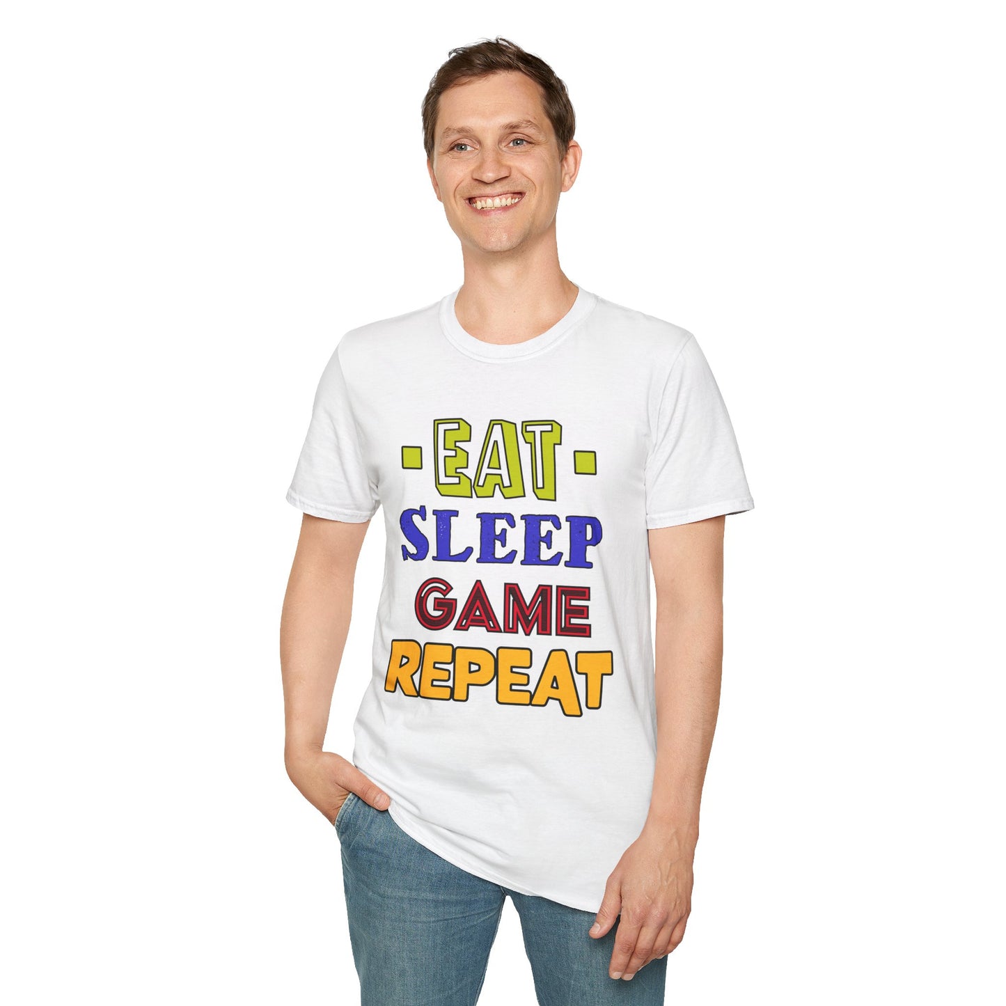 Eat Sleep Game Repeat- Men's Softstyle T-Shirt