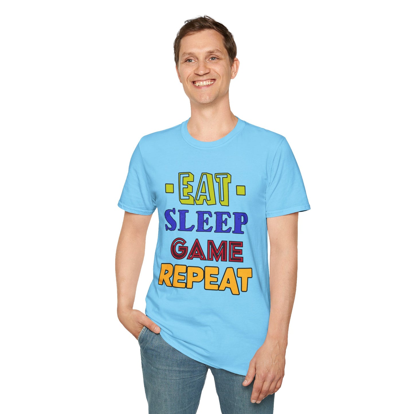 Eat Sleep Game Repeat- Men's Softstyle T-Shirt