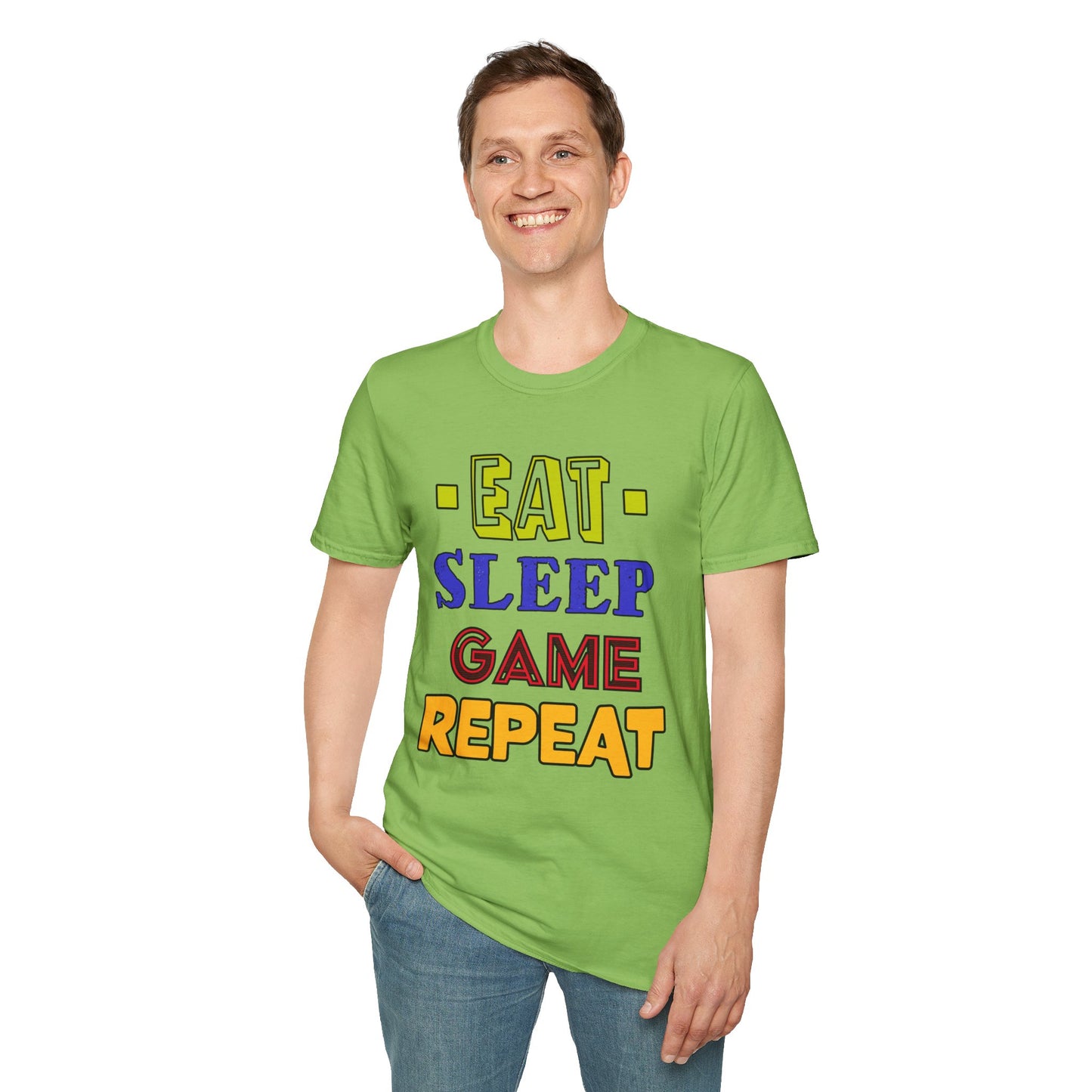 Eat Sleep Game Repeat- Men's Softstyle T-Shirt