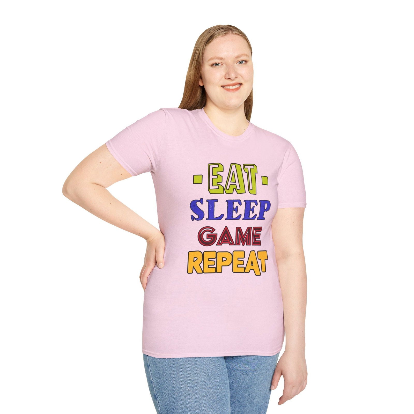 Eat Sleep Game Repeat- Women's Softstyle T-Shirt - Boss Mode Fashion LLC