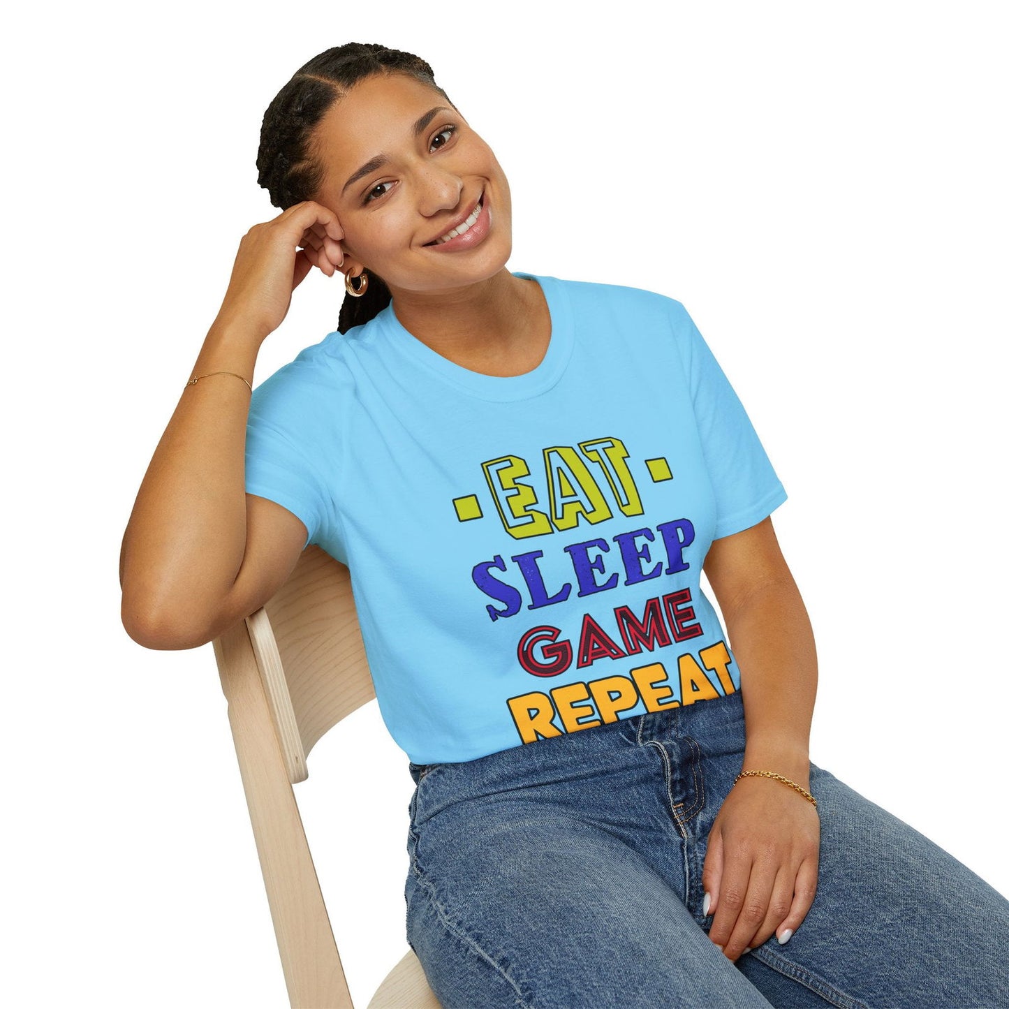 Eat Sleep Game Repeat- Women's Softstyle T-Shirt - Boss Mode Fashion LLC