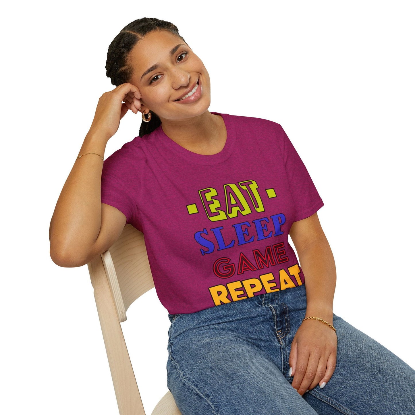 Eat Sleep Game Repeat- Women's Softstyle T-Shirt - Boss Mode Fashion LLC