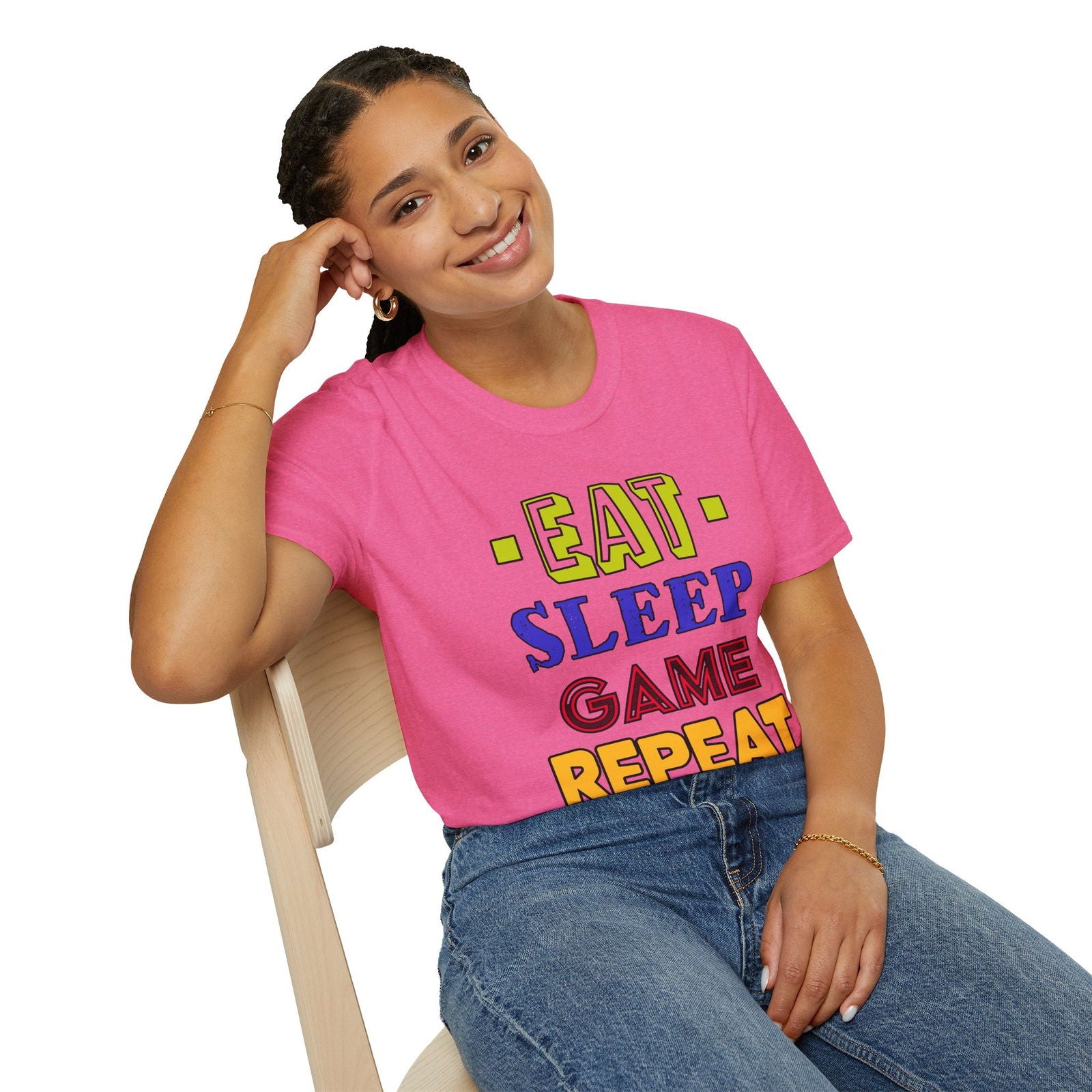 Eat Sleep Game Repeat- Women's Softstyle T-Shirt - Boss Mode Fashion LLC